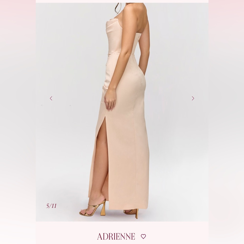 Adrienne Champagne Satin Strapless Gown - Picture 3 of 6